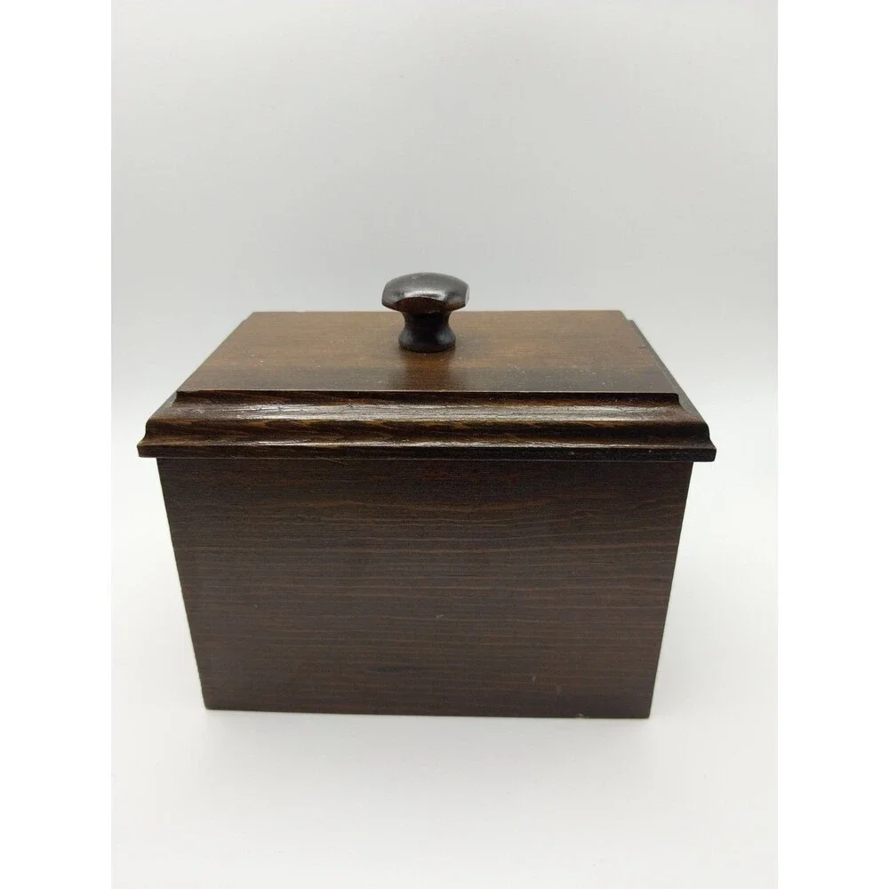 Vintage Rustic Wooden Recipe Box with Lid & Knob - Primitive Farmhouse Storage